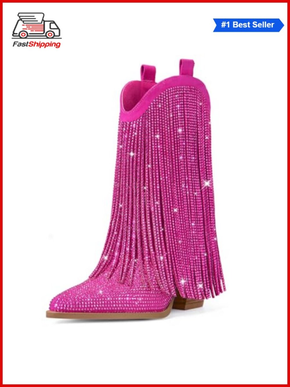 ✨ Cowgirl Boots with Fringe Pointed Toe Mid-Calf Western Boots